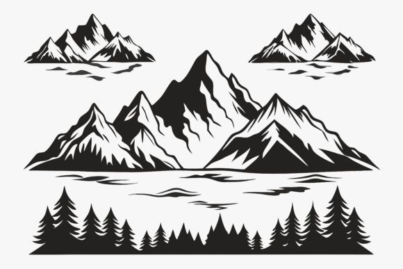 Download Vintage Monochrome Mountain Set Clipart - Set Collection
