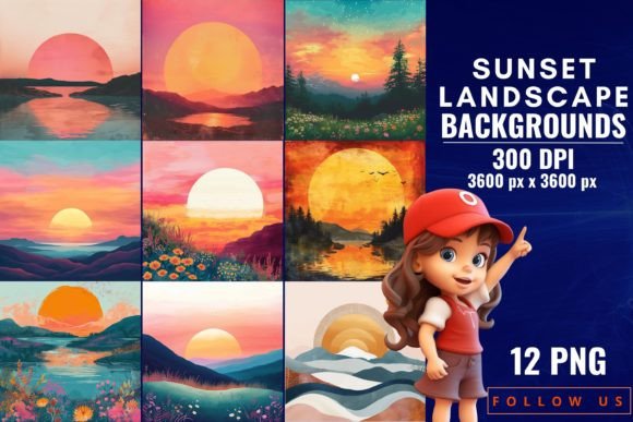 Download Sunset Landscape Backgrounds - Set Collection