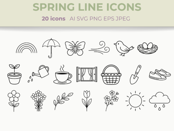 Download Spring Line Icons Set Nature Floral SVG - Set Collection