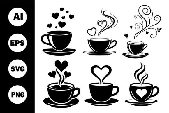 Download Coffee Cup with Heart Steam Vector Set - Set Collection
