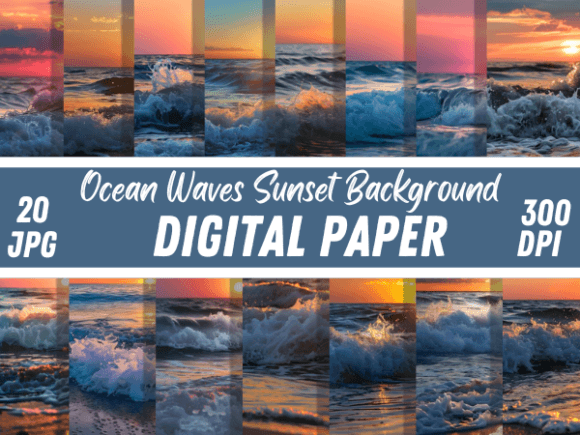 Download Ocean Waves Sunset Printable Backgrounds - Set Collection