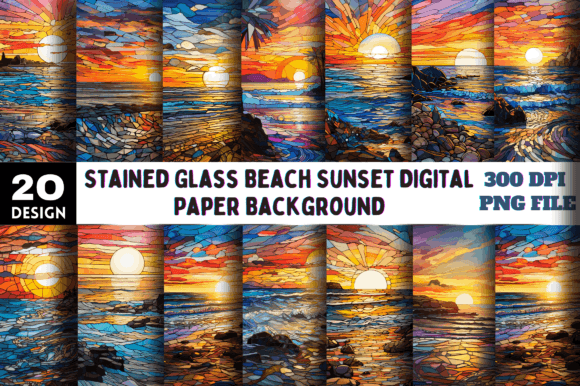 Download Stained Glass Beach Sunset Background - Set Collection