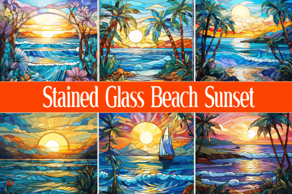 Download Stained Glass Beach Sunset - Set Collection